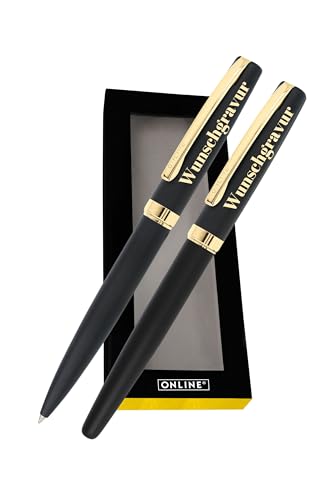 Online Personalisiertes Schreibset mit Gravur Eleganza Classic in Geschenkbox I Füller & Kugelschreiber I Persönliches kleines Ostergeschenk mit auswechselbarer Großraum-Mine in Blau I Aluminium von Online
