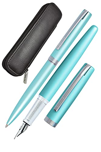 Online Schreib-Set Eleganza I enthält Kugelschreiber, Füller, Echt-Lederetui I Farbe Satin Turquoise I 3-teilig I in hochwertiger Geschenkbox I Füllhalter für Standardpatronen von Online