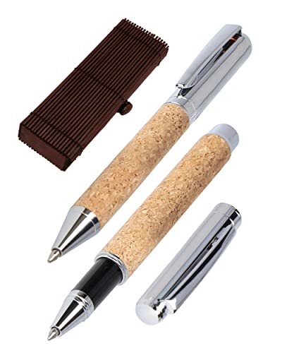 Online Schreibset Kugelschreiber & Rollerball Cork, Stifte mit natürlicher Kork-Veredelung, Schreibfarbe blau, in Geschenkbox aus Holz 1 Stück (1er Pack) von Online