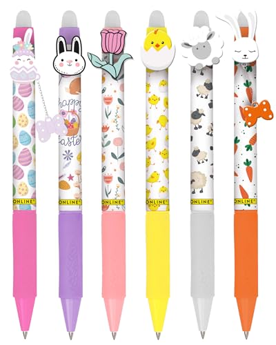 Online magiXX, 6x Radierstift Fun Ostern 2025 I Gelschreiber blau radierbar I Geschenkidee I Hase I Küken I Schaf I Tulpen I Karotten I Osterkorb für Kinder & Erwachsene I Osternest selbst gestalten von Online