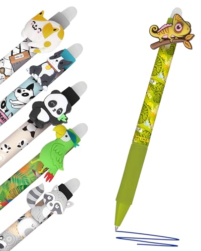 Online magiXX, 6x Radierstift Fun Wild Life I Gelschreiber blau radierbar mit 0,7mm Strichstärke I Tintenroller zum Schreibenlernen, Büro I kompatibel mit Frixion Mine I Radierbarer Kugelschreiber von Online