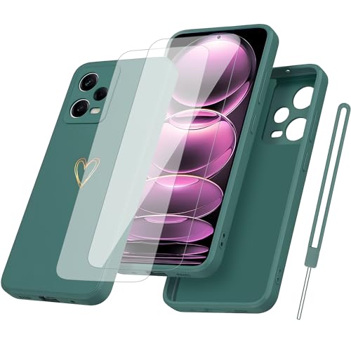 Hülle für Xiaomi Redmi Note 12 Pro 5G Handyhülle Silikon mit Gold Liebesherz ,mit 2 Stück Schutzfolie TPU Liquid Silicone Dünne Weiche Stoßfest Case Schutzhülle für Redmi Note 12 Pro 5G-Dunkelgrün Hülle für Xiaomi Redmi Note 12 Pro 5G Handyhülle Silikon mit Gold Liebesherz ,mit 2 Stück Schutzfolie TPU Liquid Silicone Dünne Weiche Stoßfest Case Schutzhülle für Redmi Note 12 Pro 5G-Dunkelgrün von OnlyShield