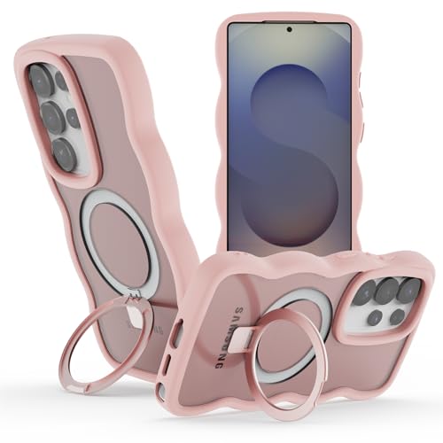 Hülle für Samsung Galaxy S25 Ultra mit Ständer, Magnetischer Handyhülle mit Standring Wellen Lockige Form Transluzente Matt Rückseite Schutzhülle Kompatibel mit Magsafe, pink Hülle für Samsung Galaxy S25 Ultra mit Ständer, Magnetischer Handyhülle mit Standring Wellen Lockige Form Transluzente Matt Rückseite Schutzhülle Kompatibel mit Magsafe, pink von OnlyShield