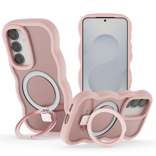Hülle für Samsung Galaxy S25/S24 mit Ständer, Magnetischer Handyhülle mit Standring Wellen Lockige Form Transluzente Matt Rückseite Schutzhülle Kompatibel mit Magsafe, pink Hülle für Samsung Galaxy S25/S24 mit Ständer, Magnetischer Handyhülle mit Standring Wellen Lockige Form Transluzente Matt Rückseite Schutzhülle Kompatibel mit Magsafe, pink von OnlyShield