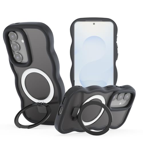 Hülle für Samsung Galaxy S25/S24 mit Ständer, Magnetischer Handyhülle mit Standring Wellen Lockige Form Transluzente Matt Rückseite Schutzhülle Kompatibel mit Magsafe, schwarz Hülle für Samsung Galaxy S25/S24 mit Ständer, Magnetischer Handyhülle mit Standring Wellen Lockige Form Transluzente Matt Rückseite Schutzhülle Kompatibel mit Magsafe, schwarz von OnlyShield
