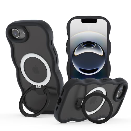 OnlyShield Hülle für iPhone 16e mit Ständer, Magnetischer Handyhülle mit Standring Wellen Lockige Form Transluzente Matt Rückseite Schutzhülle Kompatibel mit Magsafe, schwarz OnlyShield Hülle für iPhone 16e mit Ständer, Magnetischer Handyhülle mit Standring Wellen Lockige Form Transluzente Matt Rückseite Schutzhülle Kompatibel mit Magsafe, schwarz von OnlyShield