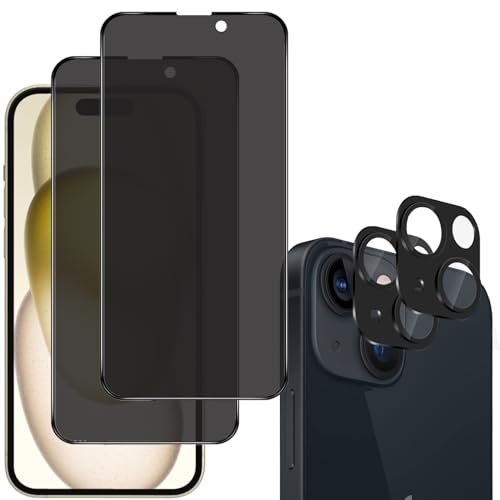 OnlyShield Panzerglasfolie für iPhone 15, Sichtschutz Schutzfolie Anti-Spy Privatsphäre Tempered Glas Dunkel Privacy Folie Blickschutzfolie Displayschutzfolie mit Kamera Linse Folie (2+2 STÜCKE) von OnlyShield