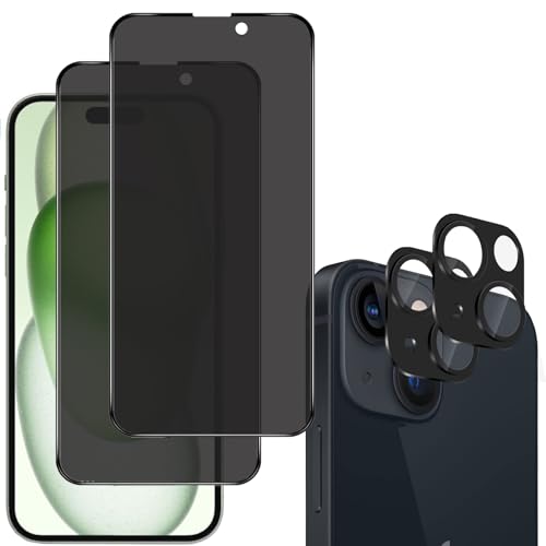 OnlyShield Panzerglasfolie für iPhone 15 Plus, Sichtschutz Schutzfolie Anti-Spy Privatsphäre Tempered Glas Dunkel Privacy Folie Blickschutzfolie Displayschutzfolie mit Kamera Linse Folie (2+2 STÜCKE) von OnlyShield