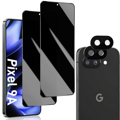 OnlyShield für Google Pixel 9a Sichtschutz, Anti-Spy PanzerGlasFolie Matt Dunkel Schwarz Folie Displayschutz Glas, Blickschutzfolie Privacy Tempered Glas mit Kamera Linse Schutzfolie (2+2Stück) von OnlyShield