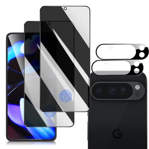 für Google Pixel 9 Pro XL Sichtschutz, Anti-Spy PanzerGlasFolie Dunkel Schwarze Folie Displayschutz Glas [mit Fingerabdruck], Blickschutzfolie Privacy Tempered Glas mit Kamera Schutzfolie (2+2 Stück) von OnlyShield