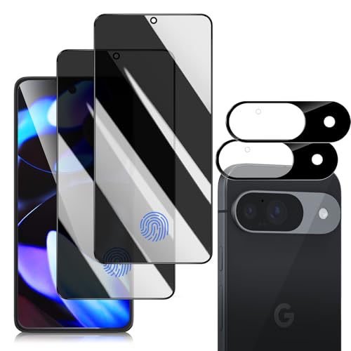 für Google Pixel 9 Sichtschutz, Anti-Spy PanzerGlasFolie Dunkel Schwarze Folie Displayschutz Glas [mit Fingerabdruck], Blickschutzfolie Privacy Tempered Glas mit Kamera Schutzfolie (2+2 Stück) von OnlyShield