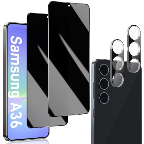 für Samsung Galaxy A36 4G/5G Sichtschutz, Anti-Spy PanzerGlasFolie Matt Dunkel Schwarz Folie Displayschutz Glas, Blickschutzfolie Privacy Tempered Glas mit Kamera Linse Schutzfolie (2+2Stück) von OnlyShield