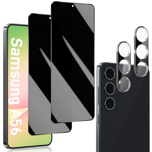 für Samsung Galaxy A56 4G/5G Sichtschutz, Anti-Spy PanzerGlasFolie Matt Dunkel Schwarz Folie Displayschutz Glas, Blickschutzfolie Privacy Tempered Glas mit Kamera Linse Schutzfolie (2+2Stück) von OnlyShield