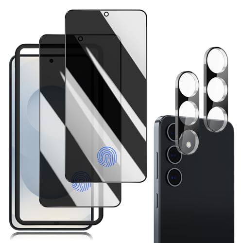 für Samsung Galaxy S25 Sichtschutz, Anti-Spy PanzerGlasFolie Dunkel Schwarze Folie Displayschutz Glas [mit Fingerabdruck], Blickschutzfolie Privacy Tempered Glas mit Kamera Schutzfolie (2+2 Stück) von OnlyShield