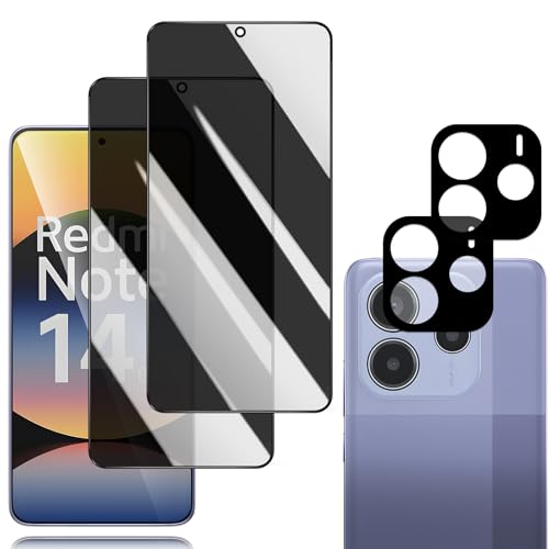 für Xiaomi Redmi Note 14 5G Sichtschutz, Anti-Spy PanzerGlasFolie Matt Dunkel Schwarze Folie Displayschutz Glas, Blickschutzfolie Privacy Tempered Glas mit Kamera Linse Schutzfolie (2+2 Stück) von OnlyShield