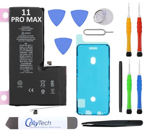OnlyTech Premium-Ersatzakku für iPhone 11 Pro Max – 3969 mAh, identisch mit dem Original, 12 professionelle Werkzeuge und Display-Klebeband inklusive von OnlyTech