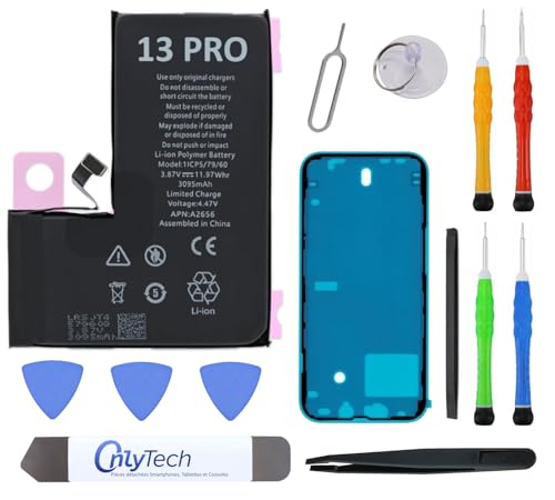 OnlyTech Premium-Ersatzakku für iPhone 13 Pro – 3095 mAh, identisch mit dem Original, 12 professionelle Werkzeuge und Display-Klebeband enthalten von OnlyTech