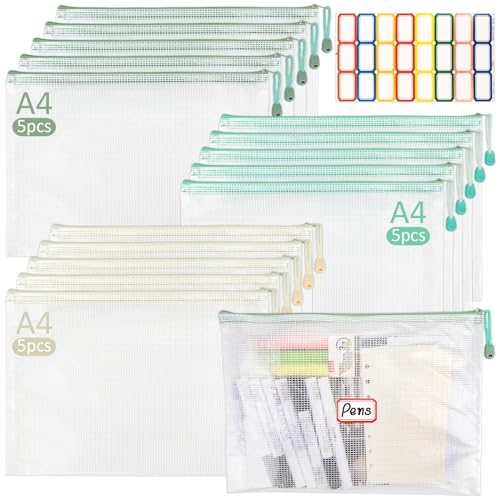 Onlyesh 15 Stück Dokumententasche A4, Dokumententasche mit Etiketten Selbstklebend, Dokumententasche A4 Reißverschluss für Dokumente, Papier, Schule Onlyesh 15 Stück Dokumententasche A4, Dokumententasche mit Etiketten Selbstklebend, Dokumententasche A4 Reißverschluss für Dokumente, Papier, Schule von Onlyesh