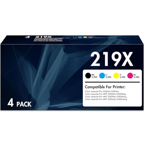 OnmiToner 219X 219A Toner (Mit Chip) Kompatibel für HP Color Laserjet Pro MFP 3302fdwg 3302sdw 3202dw 3302fdn 3302fdng 3302fdw 3302sdwg 3202dn Tonerkartusche (Schwarz Cyan Gelb Magenta,4er-Pack) von OnmiToner