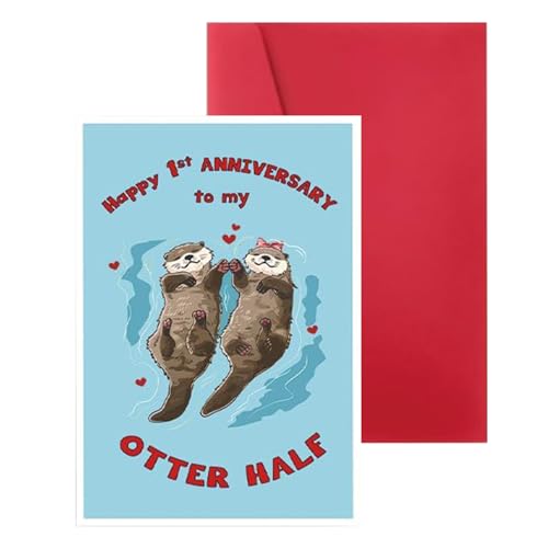 Jubiläumskarte für Frauen Männer Happy 1st Anniversary Card Lustige Hochzeitstagskarte für Ehemann Ehefrau Freund Freundin Liebes Karten für Geburtstag Hochzeitstag Valentinstag von Onperpoe
