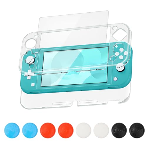 Schutzhülle kompatibel mit Nintendo Switch Lite 2019, HD Clear Crystal PC Hard Cover mit Displayschutzfolie und 8 Stück Daumengriffkappen, Stoßdämpfung, Anti-Kratzer Shell Case für Switch Lite von OnrySxn