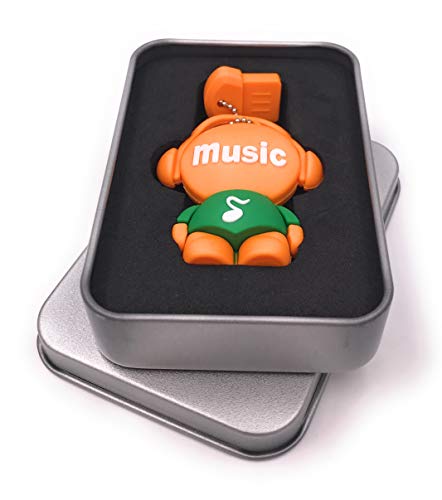 Onwomania Musicman Musik Kopfhörer Männchen Fugur orange grün USB Stick in Alu Geschenkbox 128 GB USB 3.0 von Onwomania