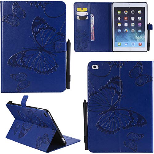 Ooboom® Apple iPad 9.7" 2017/2018 / iPad Air/Air 2 Hülle 3D Schmetterling Muster Prämie PU Leder Schutzhülle Tasche Smart Cover Case Flip Wallet Brieftasche Ständer - Blau von Ooboom