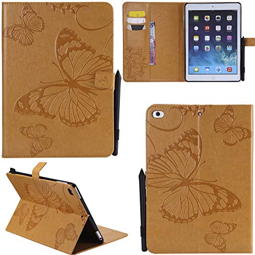 Ooboom® Apple iPad 9.7" 2017/2018 / iPad Air/Air 2 Hülle 3D Schmetterling Muster Prämie PU Leder Schutzhülle Tasche Smart Cover Case Flip Wallet Brieftasche Ständer - Gelb von Ooboom