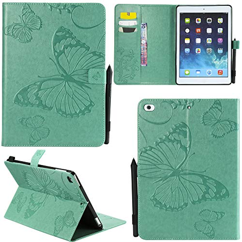 Ooboom® Apple iPad 9.7" 2017/2018 / iPad Air/Air 2 Hülle 3D Schmetterling Muster Prämie PU Leder Schutzhülle Tasche Smart Cover Case Flip Wallet Brieftasche Ständer - Grün von Ooboom