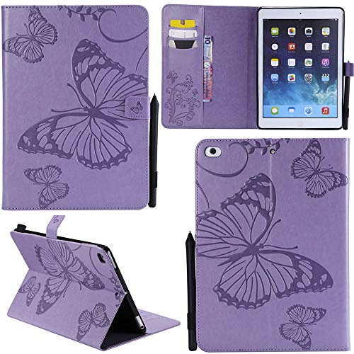 Ooboom® Apple iPad 9.7" 2017/2018 / iPad Air/Air 2 Hülle 3D Schmetterling Muster Prämie PU Leder Schutzhülle Tasche Smart Cover Case Flip Wallet Brieftasche Ständer - Lavendel von Ooboom
