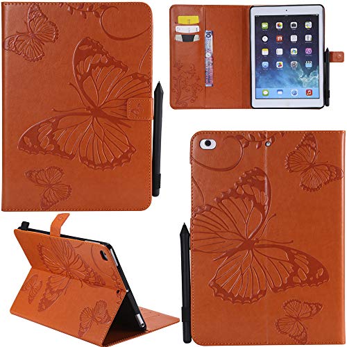 Ooboom® Apple iPad 9.7" 2017/2018 / iPad Air/Air 2 Hülle 3D Schmetterling Muster Prämie PU Leder Schutzhülle Tasche Smart Cover Case Flip Wallet Brieftasche Ständer - Orange von Ooboom