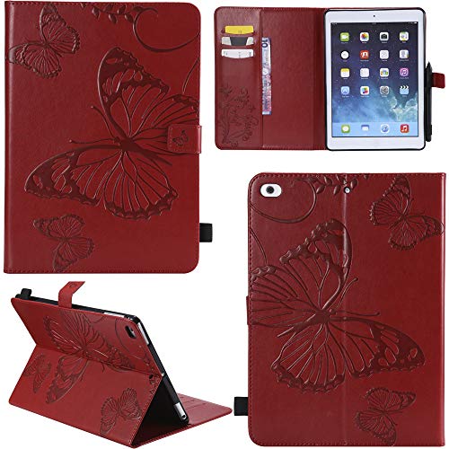 Ooboom® Apple iPad 9.7" 2017/2018 / iPad Air/Air 2 Hülle 3D Schmetterling Muster Prämie PU Leder Schutzhülle Tasche Smart Cover Case Flip Wallet Brieftasche Ständer - Rot von Ooboom