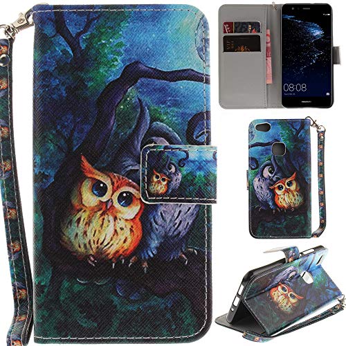 Ooboom® Huawei P10 Lite Hülle Flip PU Leder Handy Tasche Case Cover Schutzhülle Wallet Standfunktion Kartenfach für Huawei P10 Lite - Eule von Ooboom