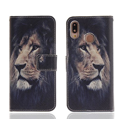 Ooboom® Huawei P20 Lite Hülle Flip PU Leder Schutzhülle Handy Tasche Case Cover Wallet Standfunktion mit Kartenfächer Magnetverschluss für Huawei P20 Lite - Löwe von Ooboom