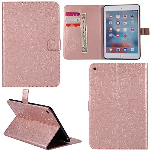 Ooboom® Neues iPad 2017 9.7" Hülle Sonnenblume Muster Flip PU Leder Schutzhülle Tasche Smart Case Cover Stand mit Kartenfach für Neues iPad 2017 9.7" - Rose Gold von Ooboom