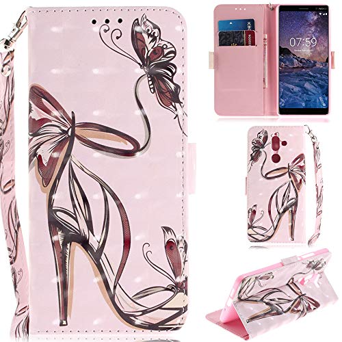 Ooboom® Nokia 7 Plus Hülle 3D Magnetische Flip PU Leder Schutzhülle Handy Tasche Case Cover Ständer mit Kartenfächer Kreditkartenfach Trageschlaufe für Nokia 7 Plus - High Heel Schmetterling von Ooboom