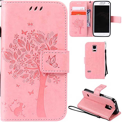 Ooboom® Samsung Galaxy S5 Mini Hülle Katze Baum Muster Flip PU Leder Schutzhülle Handy Tasche Case Cover Standfunktion mit Kartenfächer für Samsung Galaxy S5 Mini - Rosa von Ooboom