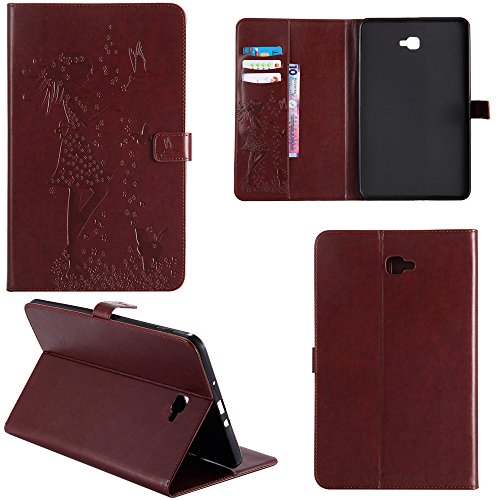 Ooboom® Samsung Galaxy Tab A 10.1 Hülle Smart Cover Prägen Mädchen Muster Flip PU Leder Tasche Brieftasche Wallet Case für Samsung Galaxy Tab A 10.1 - Braun von Ooboom