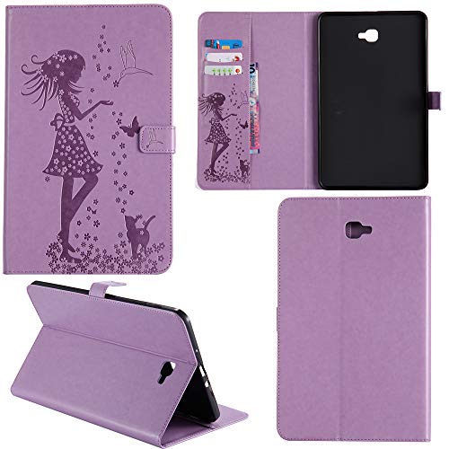 Ooboom® Samsung Galaxy Tab A 10.1 Hülle Smart Cover Prägen Mädchen Muster Flip PU Leder Tasche Brieftasche Wallet Case für Samsung Galaxy Tab A 10.1 - Lila von Ooboom