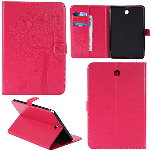 Ooboom® Samsung Galaxy Tab A 8.0 Hülle Katze Baum Muster Flip PU Leder Schutzhülle Tasche Case Smart Cover Standfunktion für Samsung Galaxy Tab A 8.0 - Rot von Ooboom