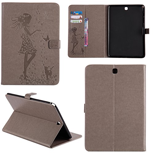 Ooboom® Samsung Galaxy Tab A 9.7 Hülle Smart Cover Prägen Mädchen Muster Flip PU Leder Tasche Brieftasche Wallet Case für Samsung Galaxy Tab A 9.7 - Grau von Ooboom
