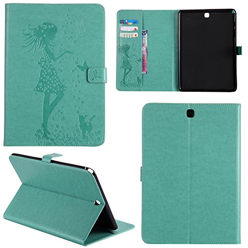 Ooboom® Samsung Galaxy Tab A 9.7 Hülle Smart Cover Prägen Mädchen Muster Flip PU Leder Tasche Brieftasche Wallet Case für Samsung Galaxy Tab A 9.7 - Grün von Ooboom