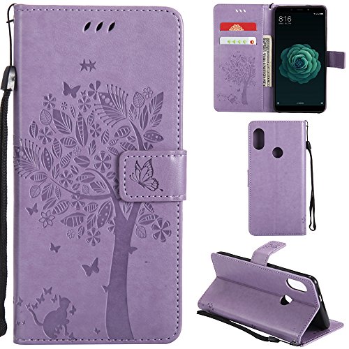 Ooboom® Xiaomi Redmi Note 5 Pro/Mi A2 Hülle Katze Baum Muster Flip PU Leder Schutzhülle Handy Tasche Case Cover Standfunktion mit Kartenfächer für Xiaomi Redmi Note 5 Pro/Mi A2 - Lavendel von Ooboom