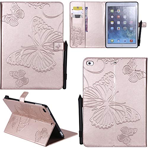 Ooboom® iPad 2/3/4 Hülle 3D Schmetterling Muster Prämie PU Leder Schutzhülle Tasche Smart Cover Case Flip Wallet Brieftasche Ständer mit Kartenfächer Kartenfach Magnetverschluss - Roségold von Ooboom