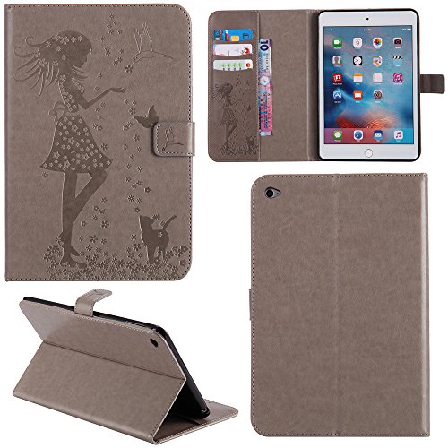 Ooboom® iPad 2/3/4 Hülle Smart Cover Prägen Mädchen Muster Flip PU Leder Tasche Brieftasche Wallet Case für iPad 2/3/4 - Grau von Ooboom