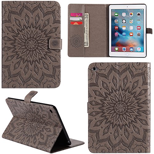 Ooboom® iPad 2/3/4 Hülle Sonnenblume Muster Flip PU Leder Schutzhülle Tasche Smart Case Cover Stand mit Kartenfach für iPad 2/3/4 - Grau von Ooboom