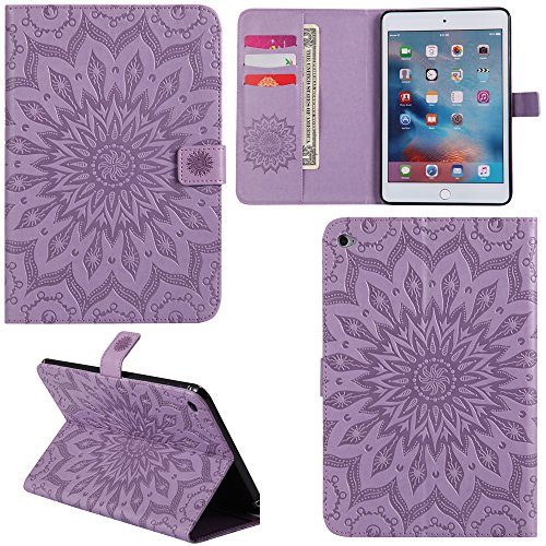 Ooboom® iPad 2/3/4 Hülle Sonnenblume Muster Flip PU Leder Schutzhülle Tasche Smart Case Cover Stand mit Kartenfach für iPad 2/3/4 - Lila von Ooboom