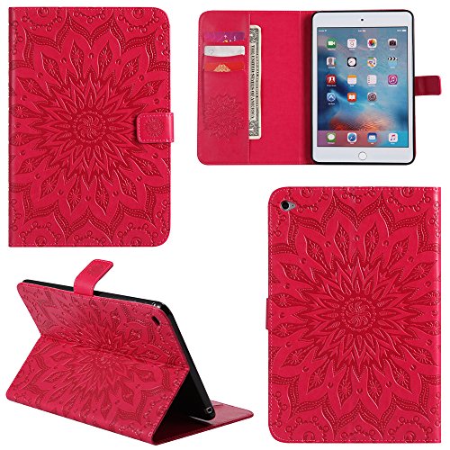 Ooboom® iPad 2/3/4 Hülle Sonnenblume Muster Flip PU Leder Schutzhülle Tasche Smart Case Cover Stand mit Kartenfach für iPad 2/3/4 - Rot von Ooboom