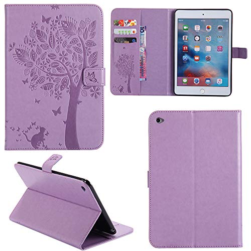 Ooboom® iPad Air/Air 2 Hülle Katze Baum Muster Flip PU Leder Schutzhülle Tasche Case Smart Cover Standfunktion für iPad Air/Air 2 - Lila von Ooboom