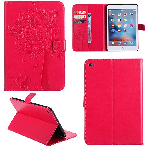 Ooboom® iPad Air/Air 2 Hülle Katze Baum Muster Flip PU Leder Schutzhülle Tasche Case Smart Cover Standfunktion für iPad Air/Air 2 - Rot von Ooboom